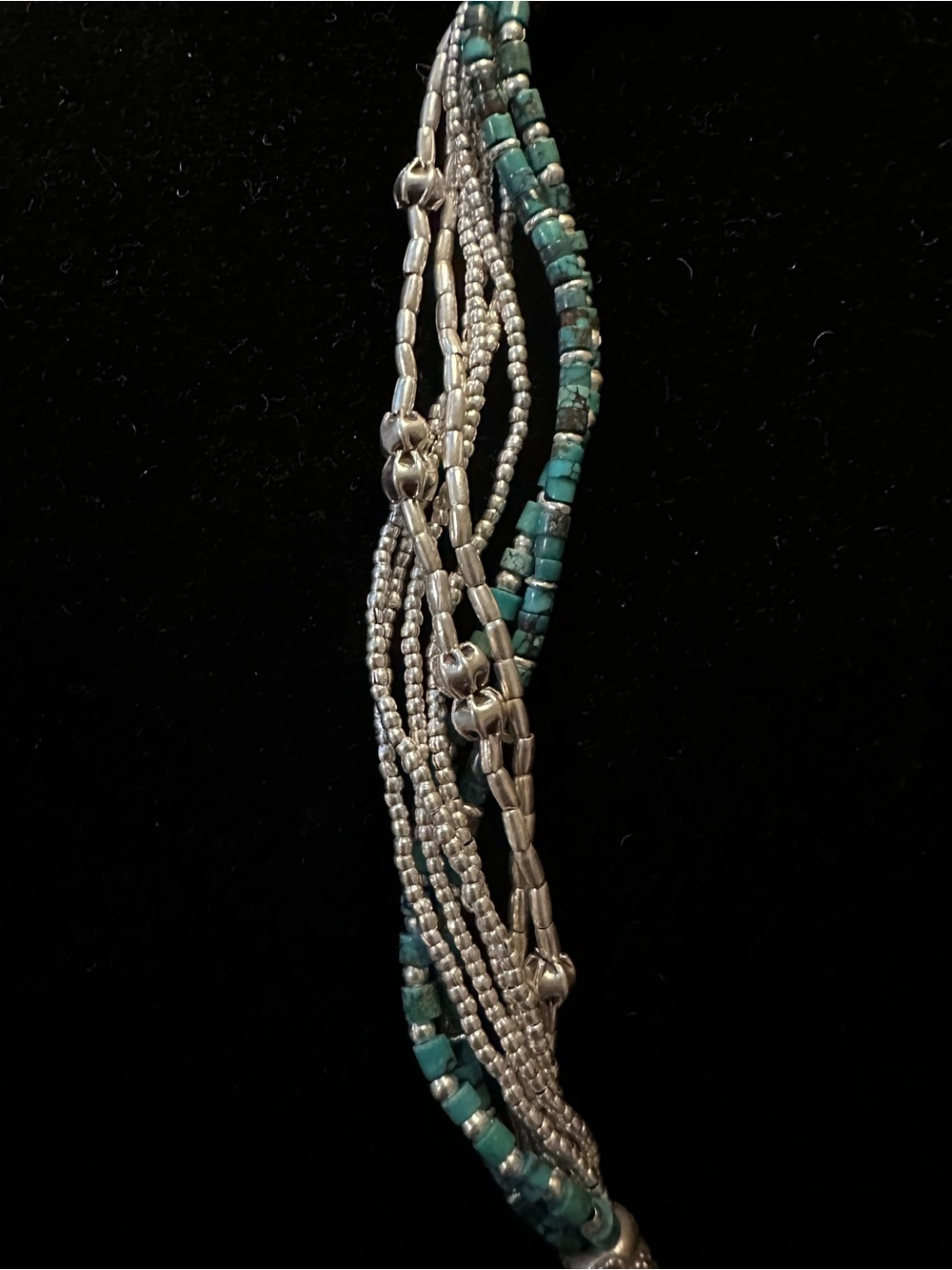 Opulenza Silver and Turquoise Multi-Strand Beaded Bracelet - Picture 6 of 7